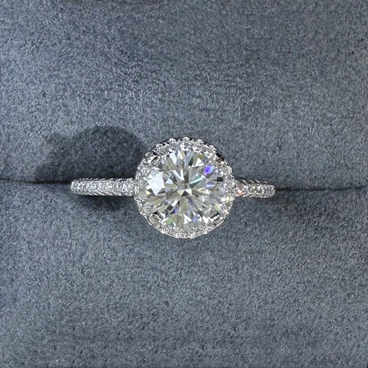 1.0 Ct Round Cut Moissanite Diamond Halo Engagement Ring-Black Diamonds New York