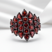 Exquisite Red Garnet Simulant Ring-Black Diamonds New York
