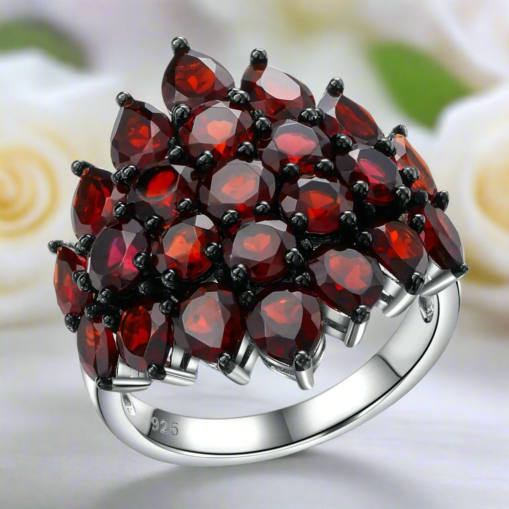 Unique Red Garnet Gemstone Ring-Black Diamonds New York