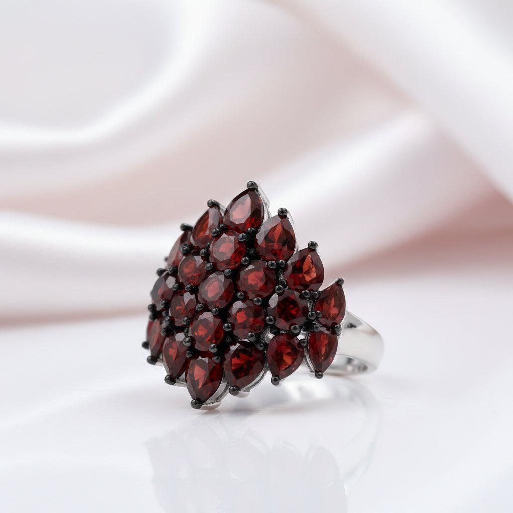 Exquisite Red Garnet Simulant Ring-Black Diamonds New York
