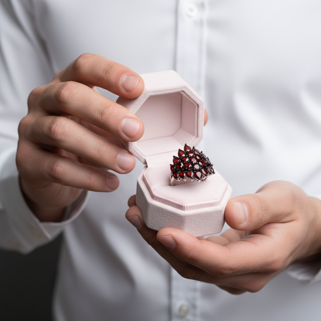 Exquisite Red Garnet Simulant Ring-Black Diamonds New York