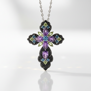 Bohemian Multicolor Gemstones Cross Necklace-Black Diamonds New York