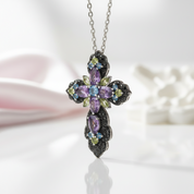 Bohemian Multicolor Gemstones Cross Necklace-Black Diamonds New York