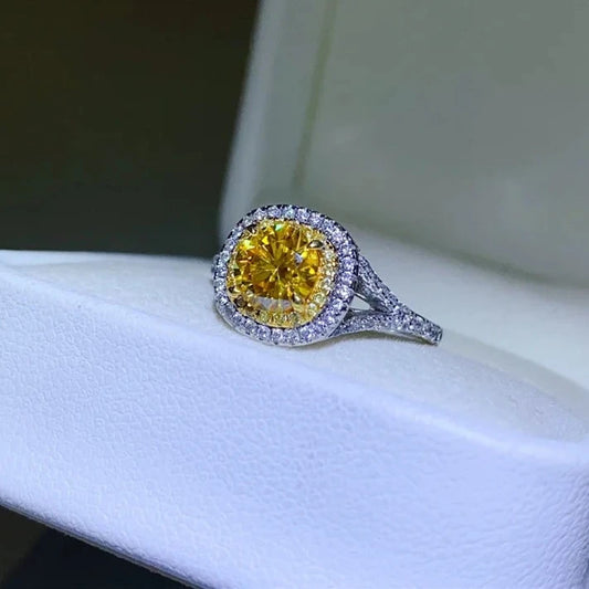 1.0 Ct Yellow Moissanite Diamond Halo Engagement Ring-Black Diamonds New York