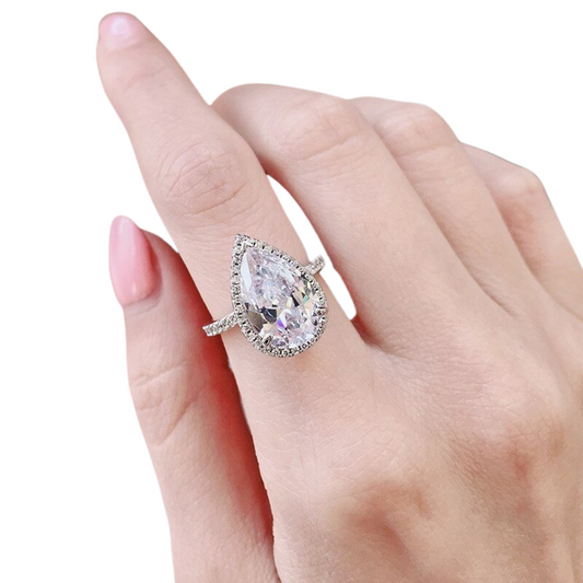 6.0 ct Pear Cut Moissanite Halo White Gold Engagement Ring-Black Diamonds New York