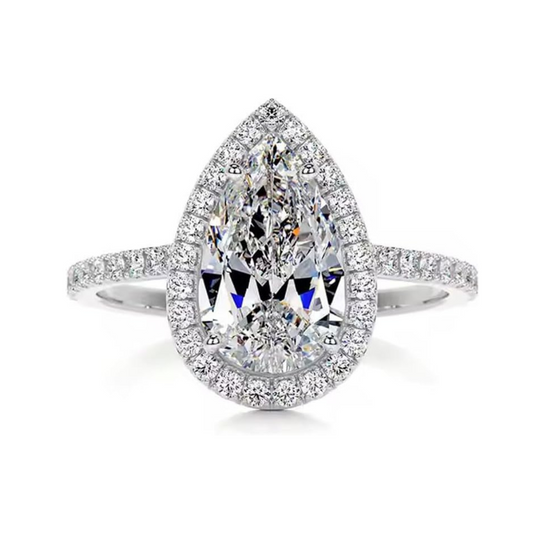 6.0 ct Pear Cut Moissanite Halo White Gold Engagement Ring