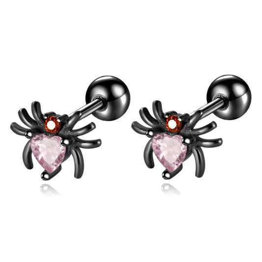 Spider Stud Earrings with Pink Heart Diamond-Black Diamonds New York