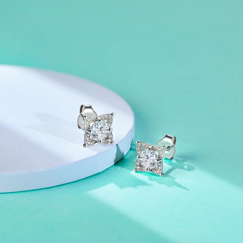 0.5 Ct Round Moissanite Diamond Flower Stud Earrings-Black Diamonds New York