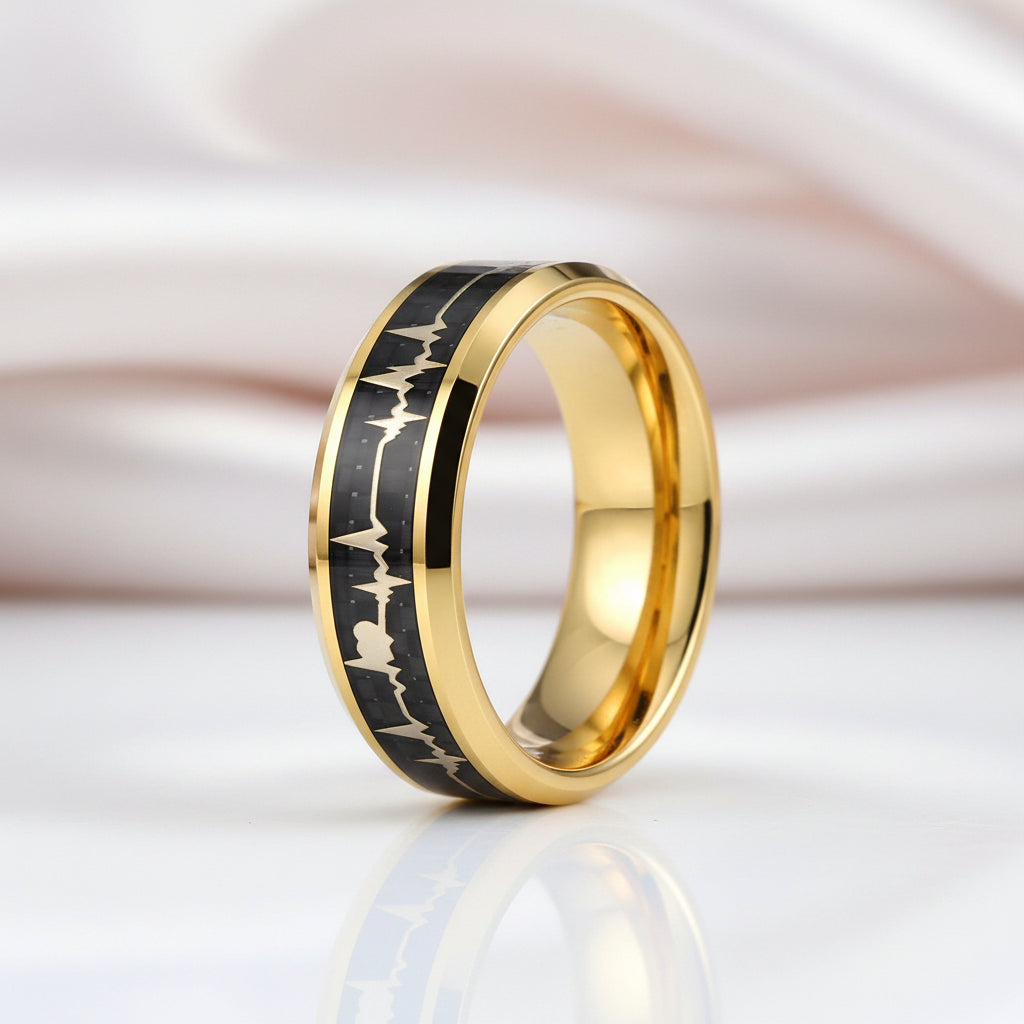 Heart Love Ring with Black Carbon Fiber Inlay Tungsten Men's Ring-Black Diamonds New York