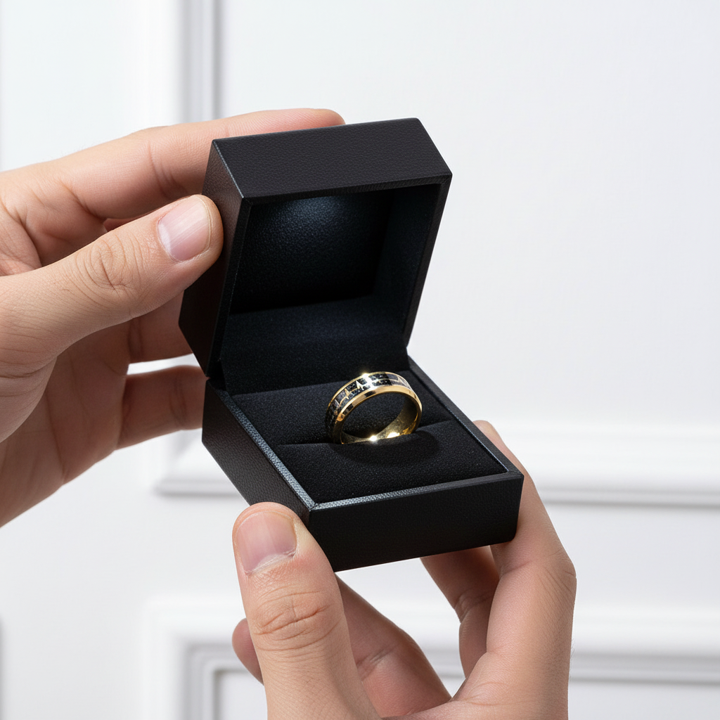Heart Love Ring with Black Carbon Fiber Inlay Tungsten Men's Ring-Black Diamonds New York