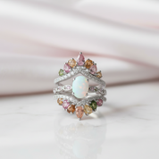 3-Piece Opal Tourmaline Gems Ring Set-Black Diamonds New York