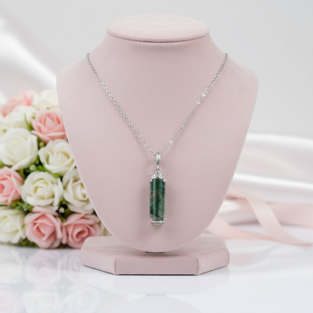 Natural Moss Agate Pendant Necklace-Black Diamonds New York