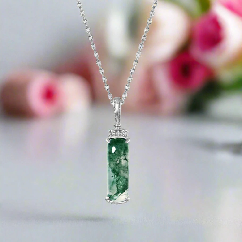 Natural Moss Agate Pendant Necklace-Black Diamonds New York
