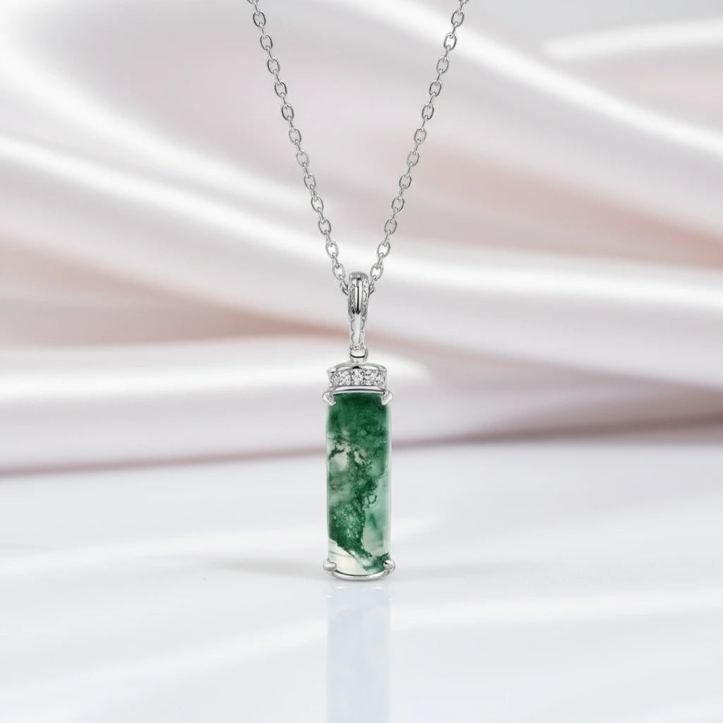 Natural Moss Agate Pendant Necklace-Black Diamonds New York