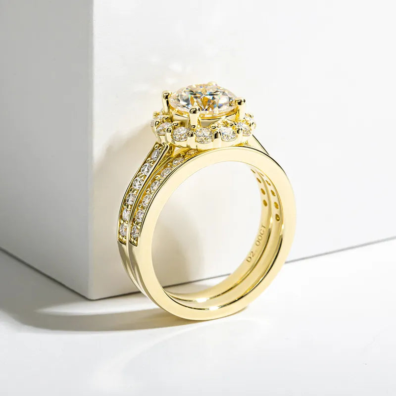 2.0ct Round Cut Moissanite Halo Engagement Ring Set-Black Diamonds New York