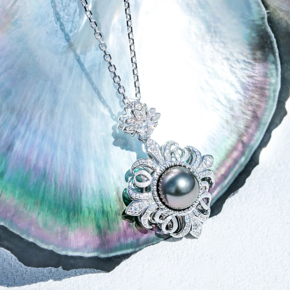 Black Tahitian Seawater Pearl Necklace with Moissanite-Black Diamonds New York