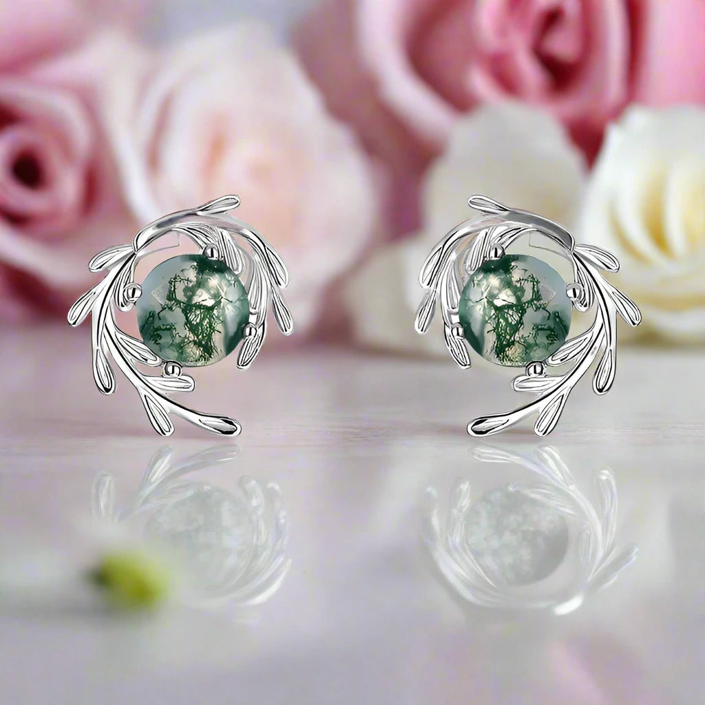 Natural Moss Agate Jewelry Set-Black Diamonds New York