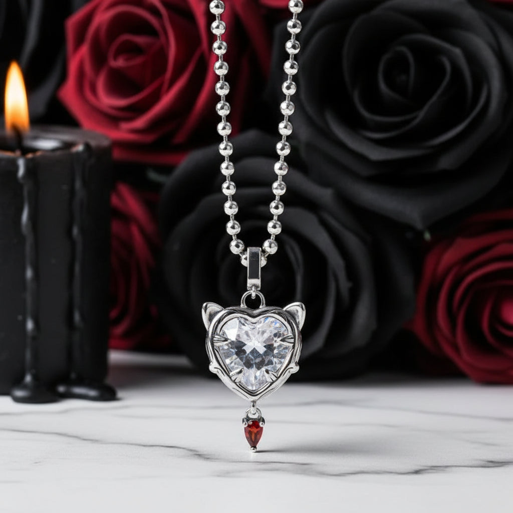 Sweet and Versatile Heart-shaped Cat Pendant-Black Diamonds New York
