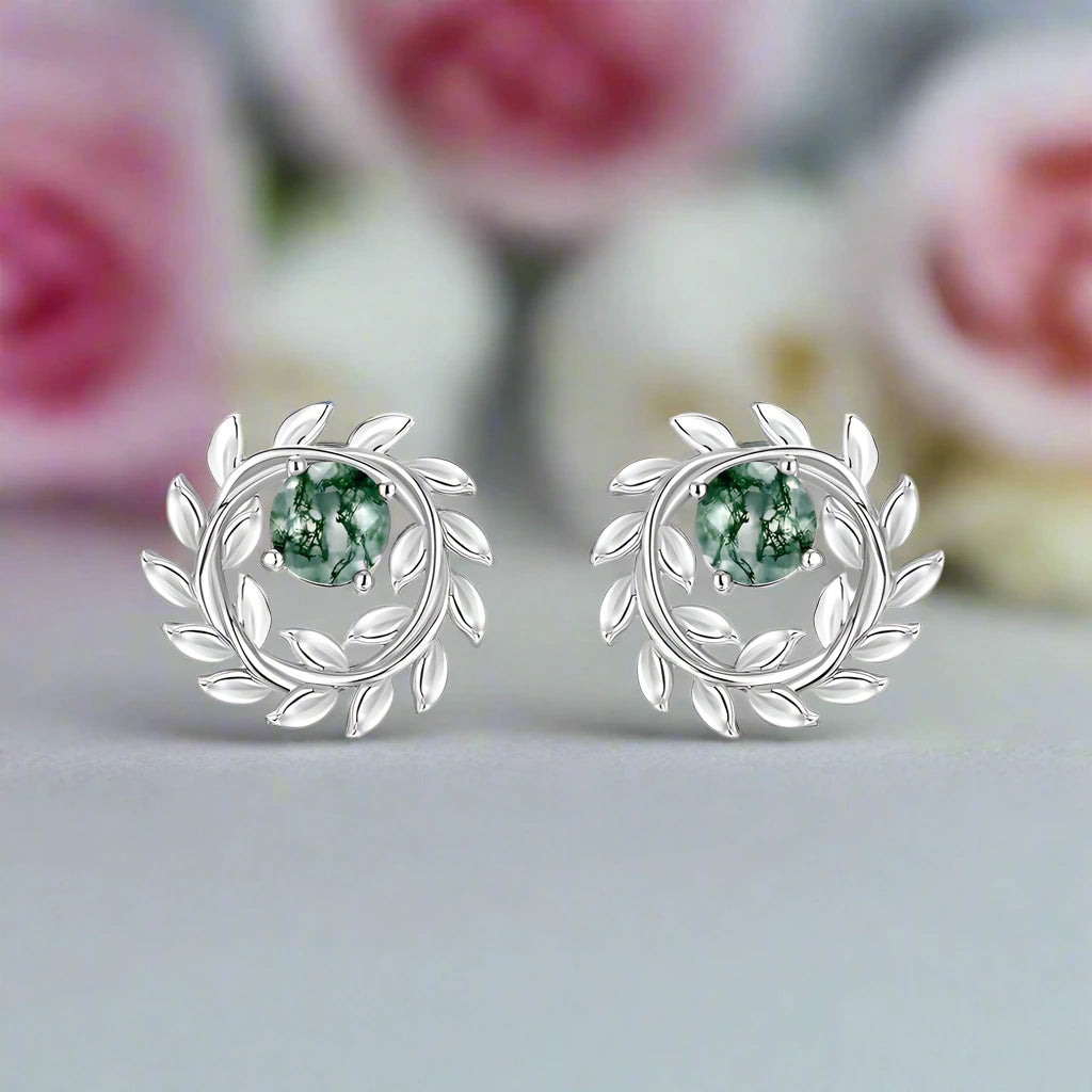 Natural Moss Agate Jewelry Set-Black Diamonds New York