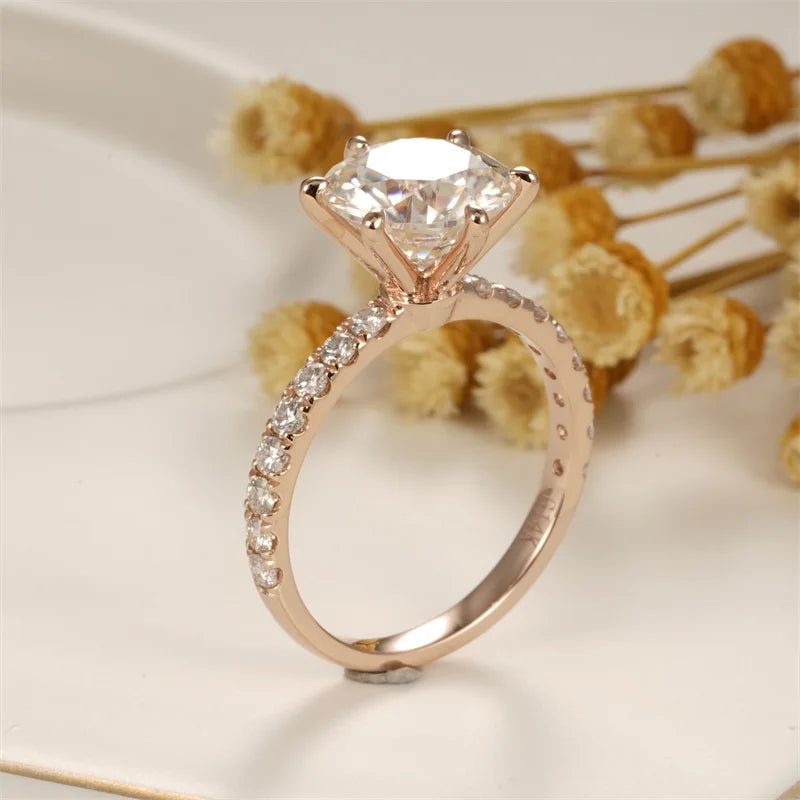 18K Rose Gold 3.0 Ct Round Moissanite Engagement Ring-Black Diamonds New York