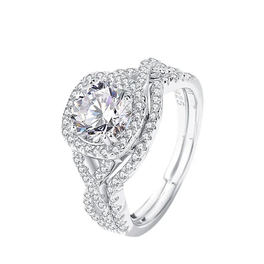 1.5 Ct Round Cut Moissanite Halo Engagement Ring Set-Black Diamonds New York