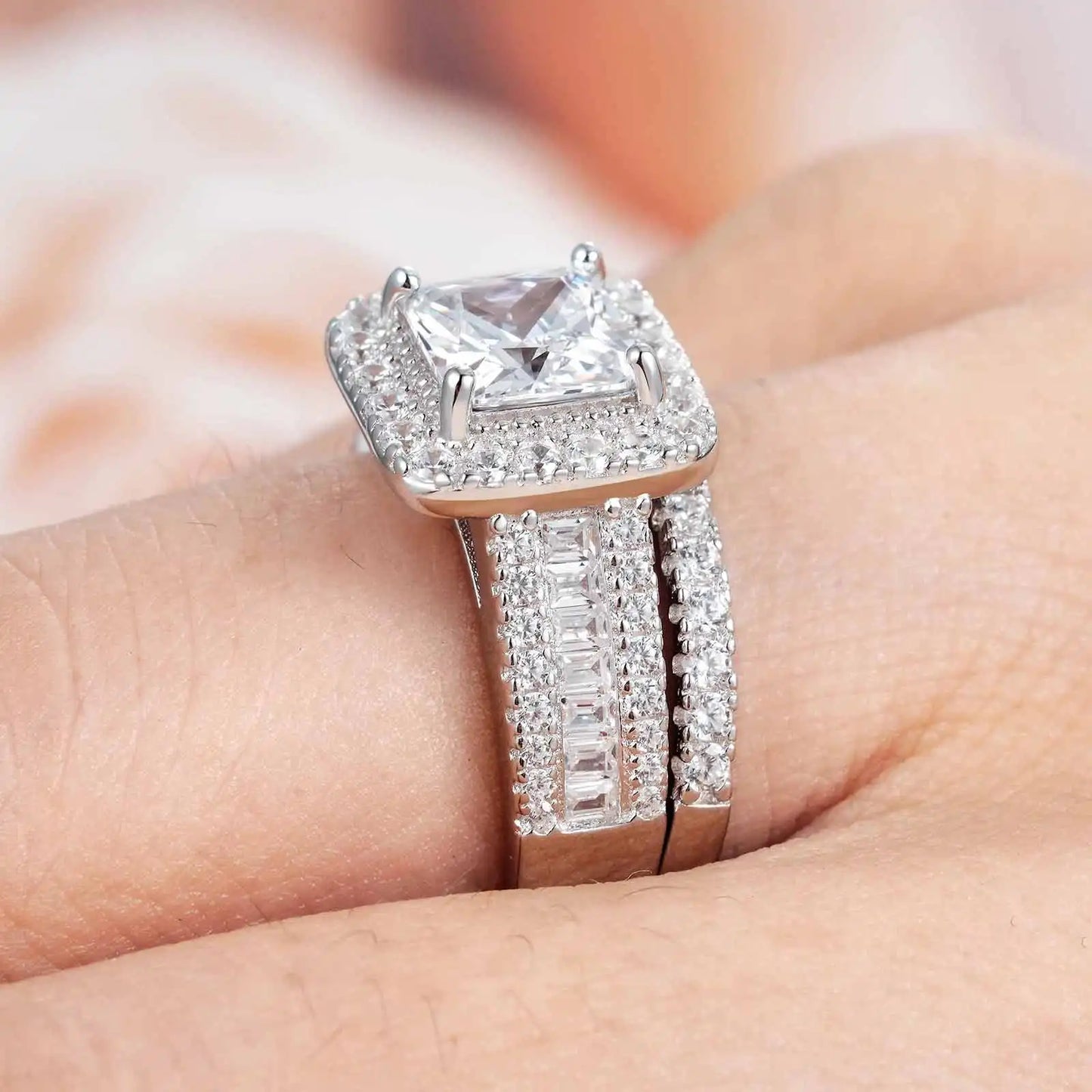 3.5 Cttw Princess Cut EVN Diamond Wedding Ring Set-Black Diamonds New York