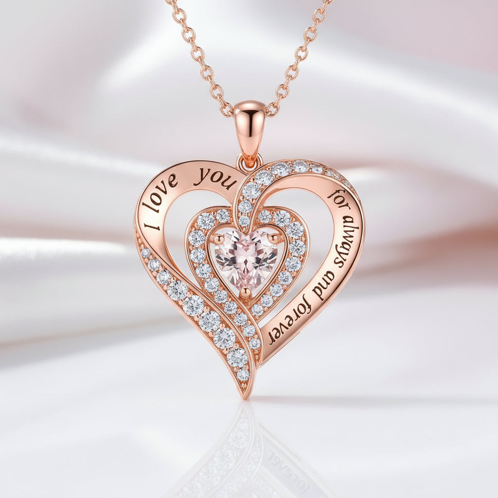 Heart-cut Gemstone I Love You Engraved Heart-shaped Birthstone Necklace-Black Diamonds New York