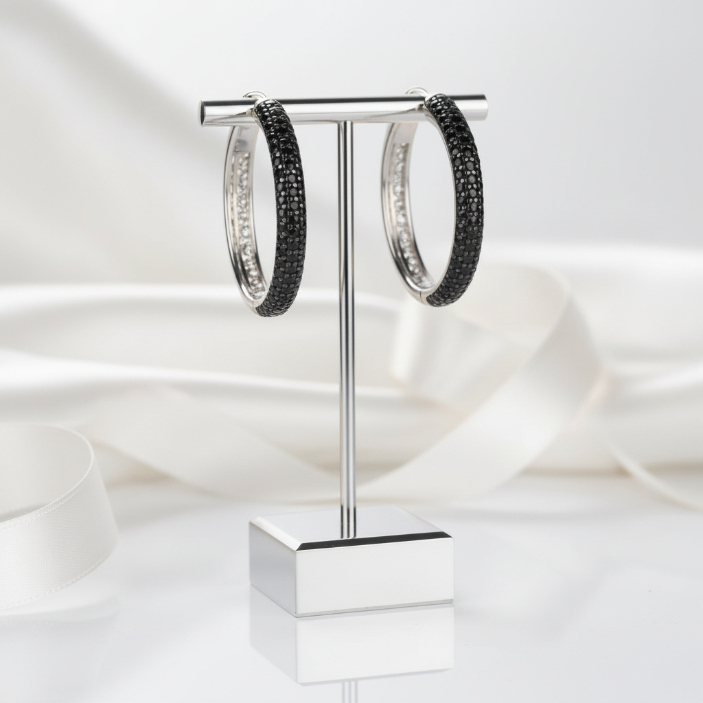 Delicate Black Spinel Hoop Earrings-Black Diamonds New York