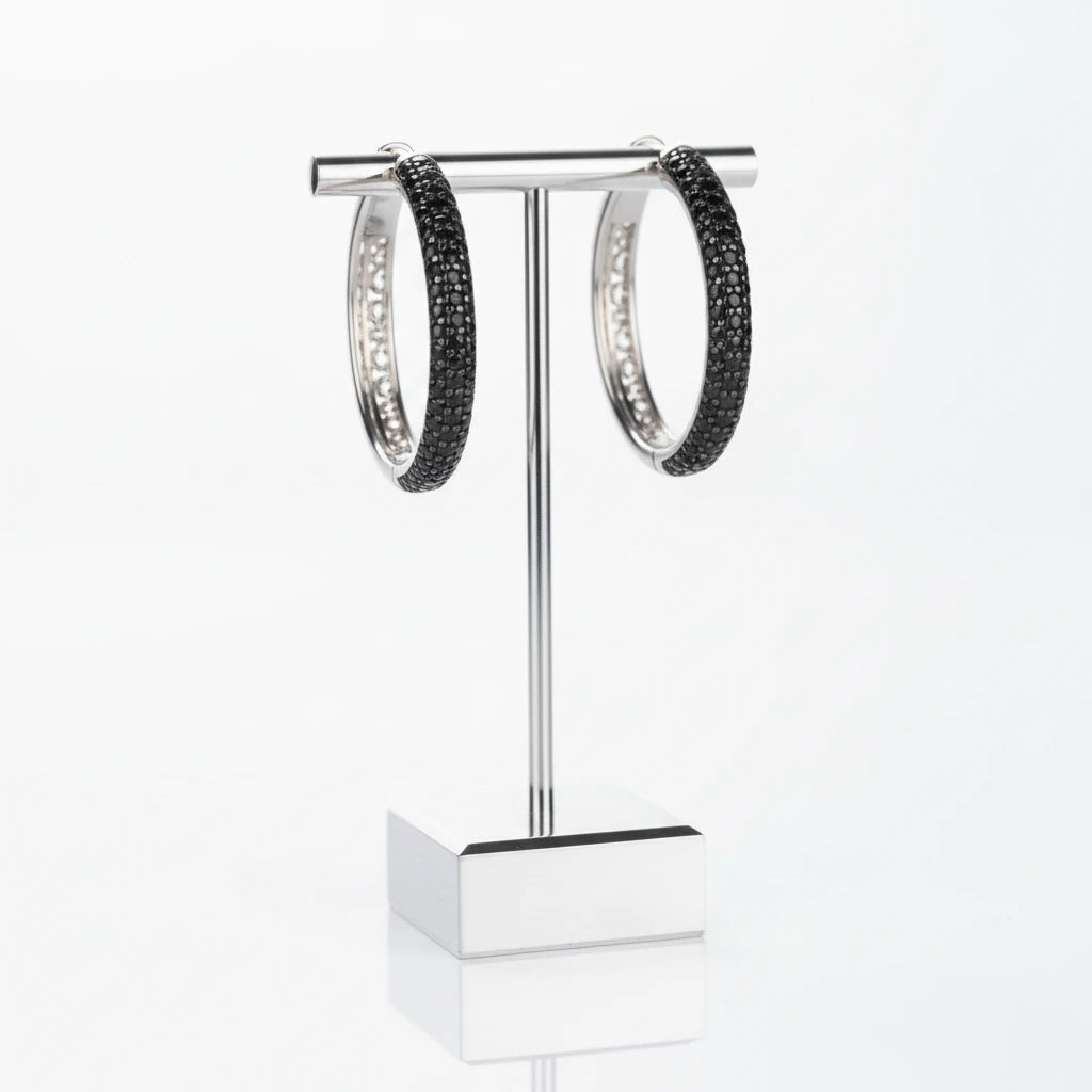 Delicate Black Spinel Hoop Earrings-Black Diamonds New York