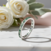 Eternity Emerald Cut Moss Agate Wedding Band-Black Diamonds New York