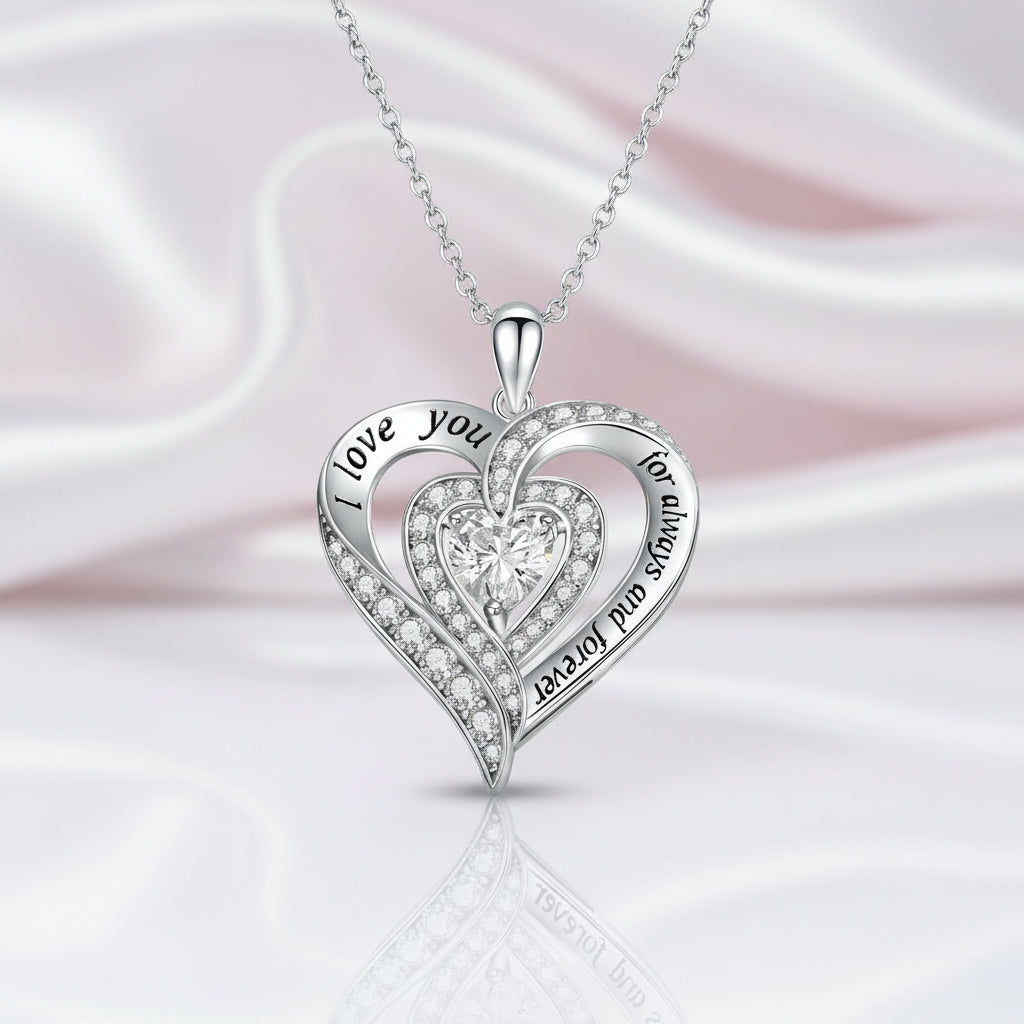 Heart-cut Gemstone I Love You Engraved Heart-shaped Birthstone Necklace-Black Diamonds New York