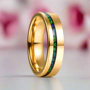 Green Opal Inlay Yellow Gold Tungsten Carbide Men's Ring-Black Diamonds New York