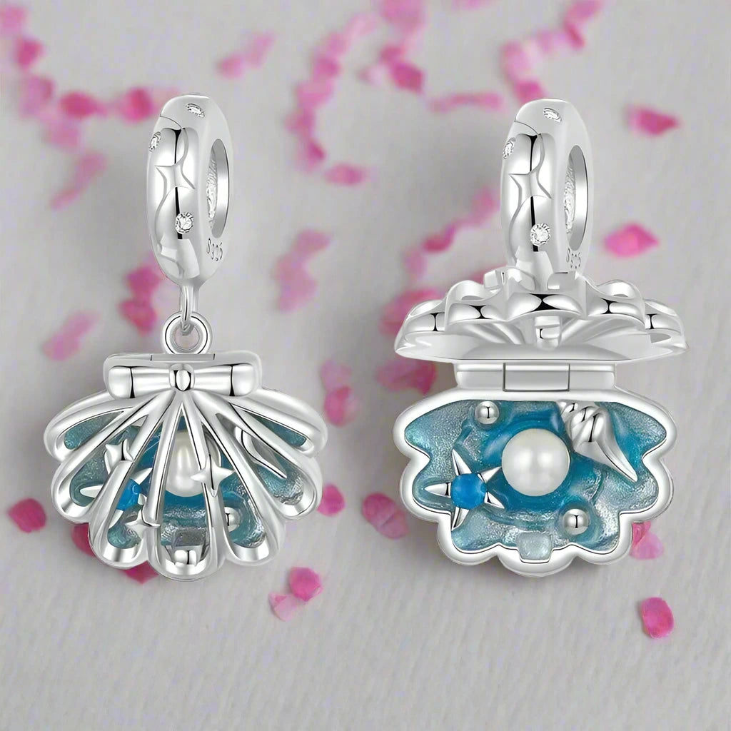 Cute Shell and Pearl Charm-Black Diamonds New York