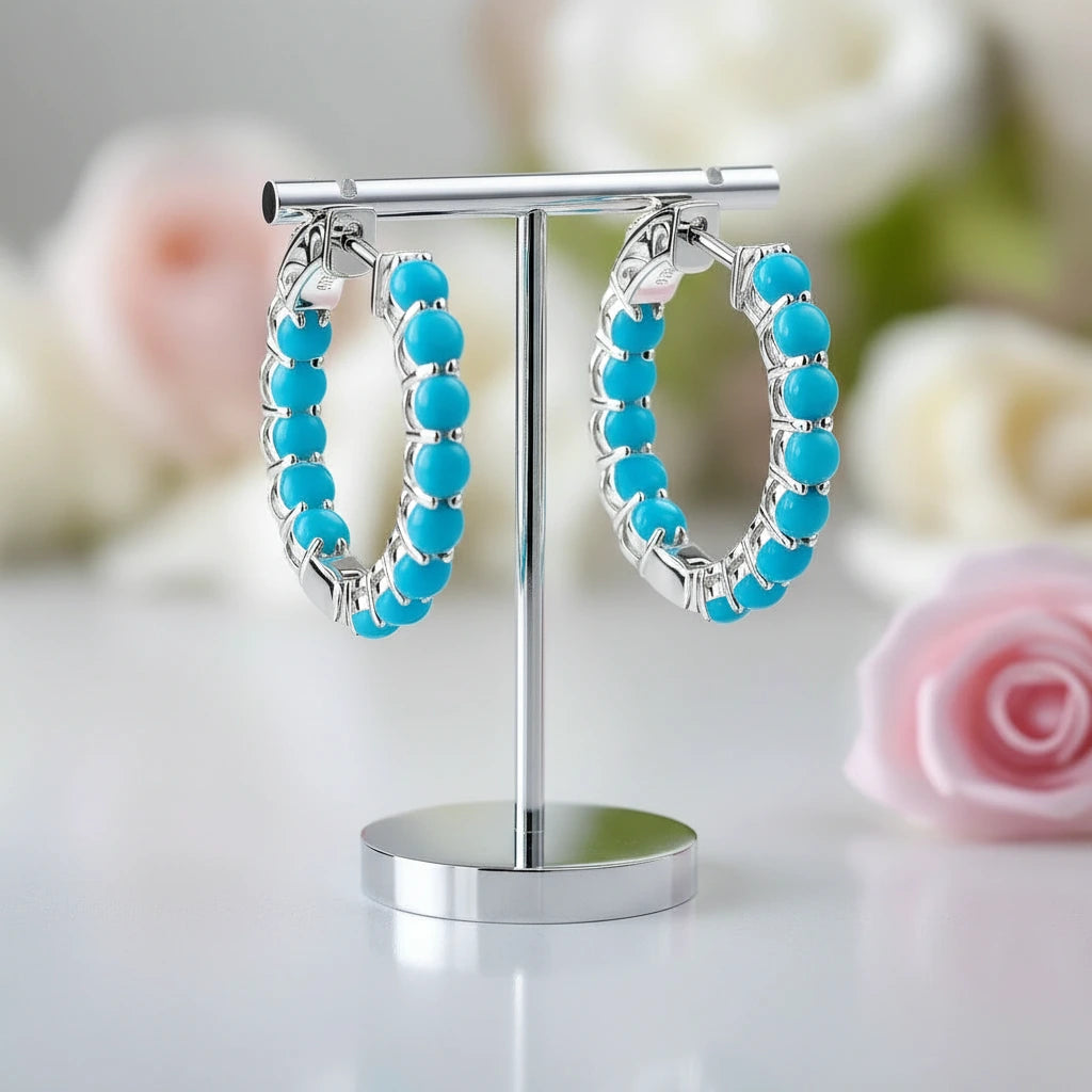 Round-cut Opal Gemstone Huggie Earrings-Black Diamonds New York