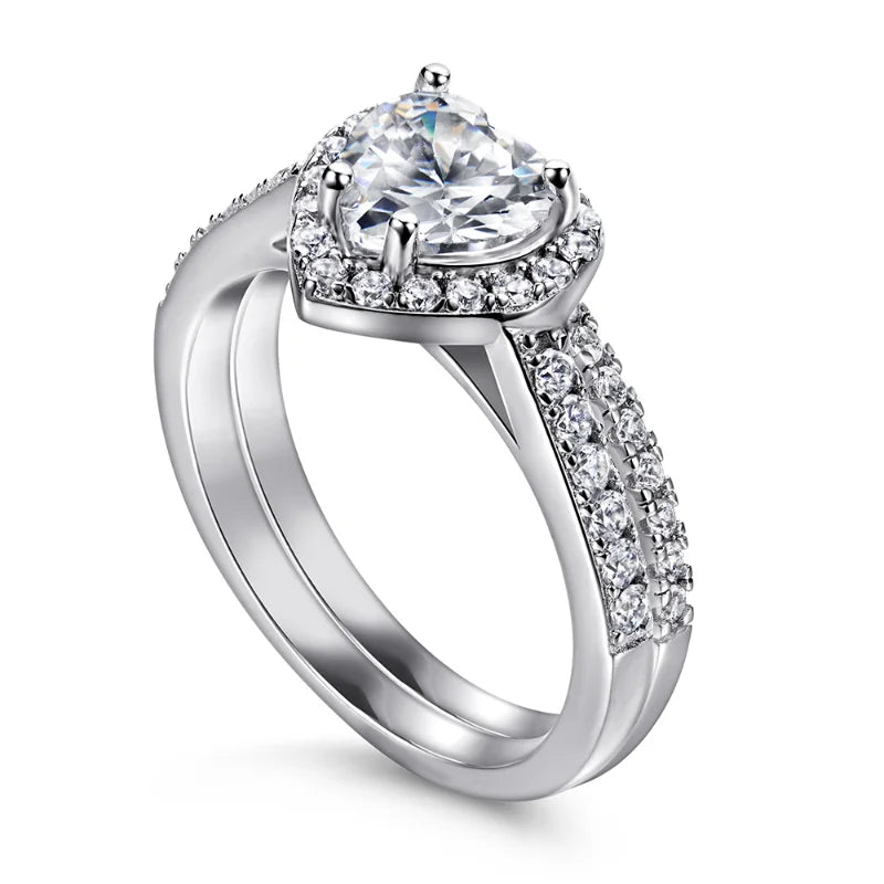 Vintage 1.0 Ct Heart Cut Diamond Halo Engagement Ring Set-Black Diamonds New York