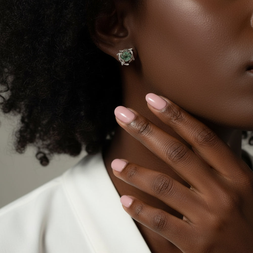 Natural Moss Agate Jewelry Set-Black Diamonds New York