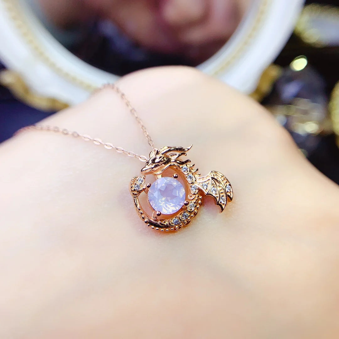 Flying Dragon Pendant Necklace with Natural Lavender Quartz-Black Diamonds New York