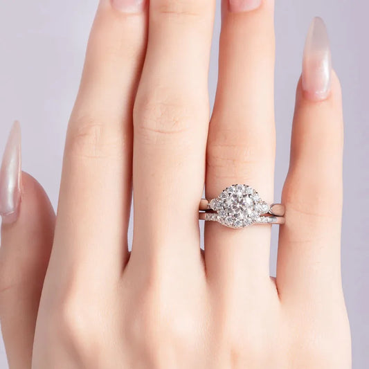 1.0 Ct Round Cut Diamond Halo Engagement Rings Set-Black Diamonds New York