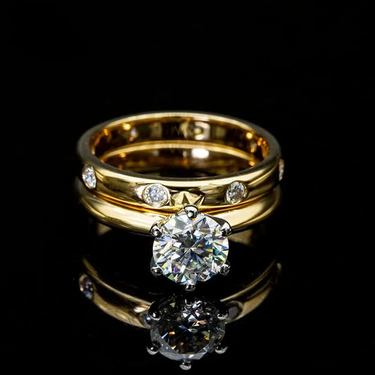 14K Yellow Gold 1.0 Ct Round Diamond Ring Set-Black Diamonds New York