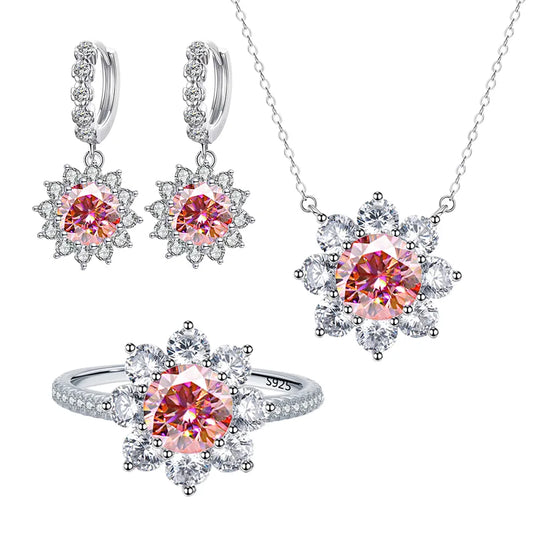 Red Moissanite Jewelry Set with Sunflower Design-Black Diamonds New York