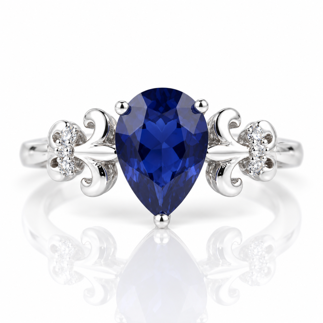 Sapphire Gemstone Vintage Wedding Ring-Black Diamonds New York