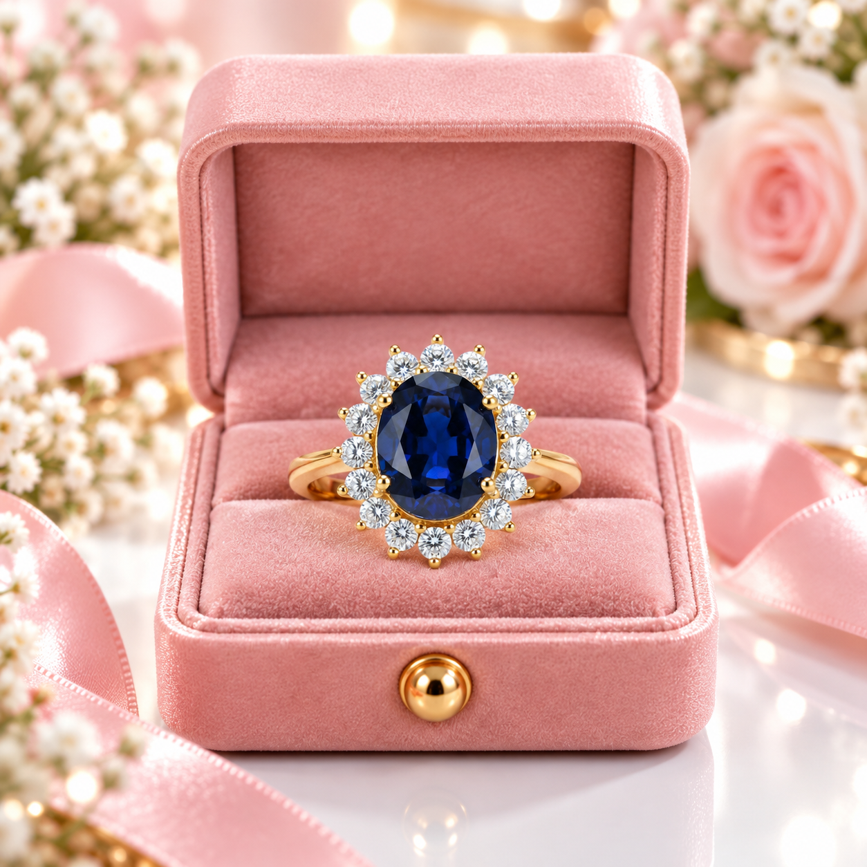 Princess Diana Inspired Colored Gemstone Engagement Ring-Black Diamonds New York
