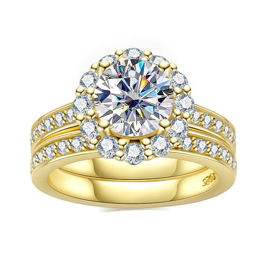 2.0ct Round Cut Diamond Halo Engagement Ring Set-Black Diamonds New York
