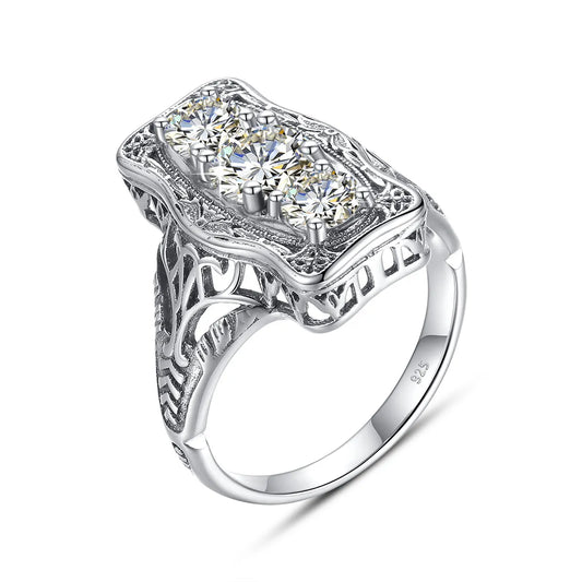 Unique 3 Stone Moissanite Engagement Ring-Black Diamonds New York