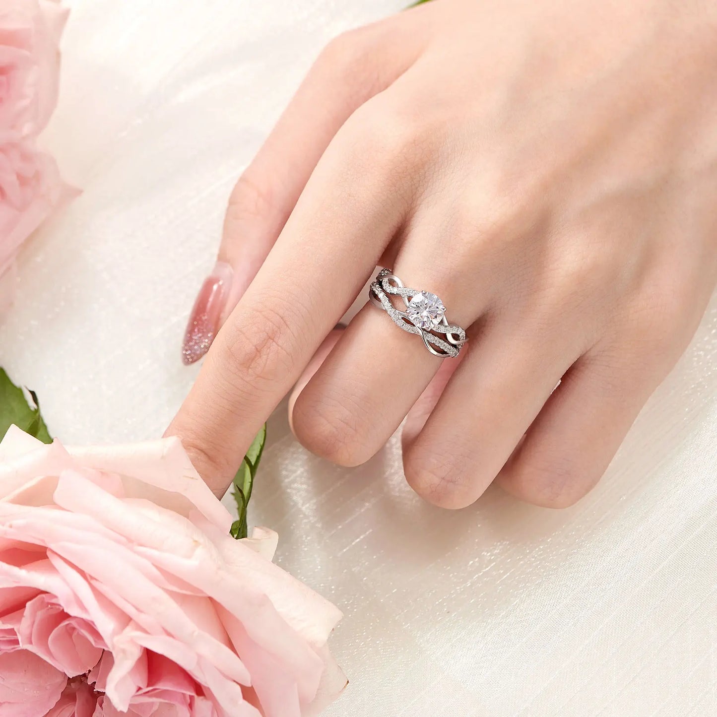1.0 Ct Round Cut EVN Diamond Twisted Engagement Ring Set-Black Diamonds New York