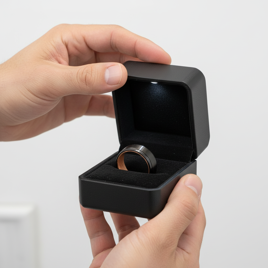 Groove Matte Finish with Inlay Wood Tungsten Carbide Men's Ring-Black Diamonds New York