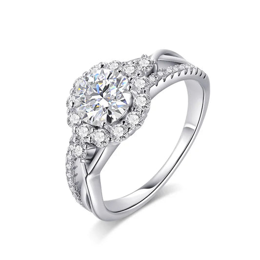 1.0 Ct Diamond Halo Engagement Ring-Black Diamonds New York