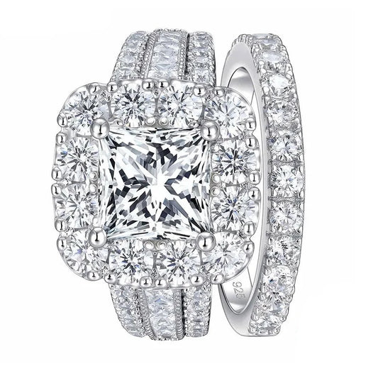 Luxurious Princess Cut Halo EVN Stone Engagement Set-Black Diamonds New York
