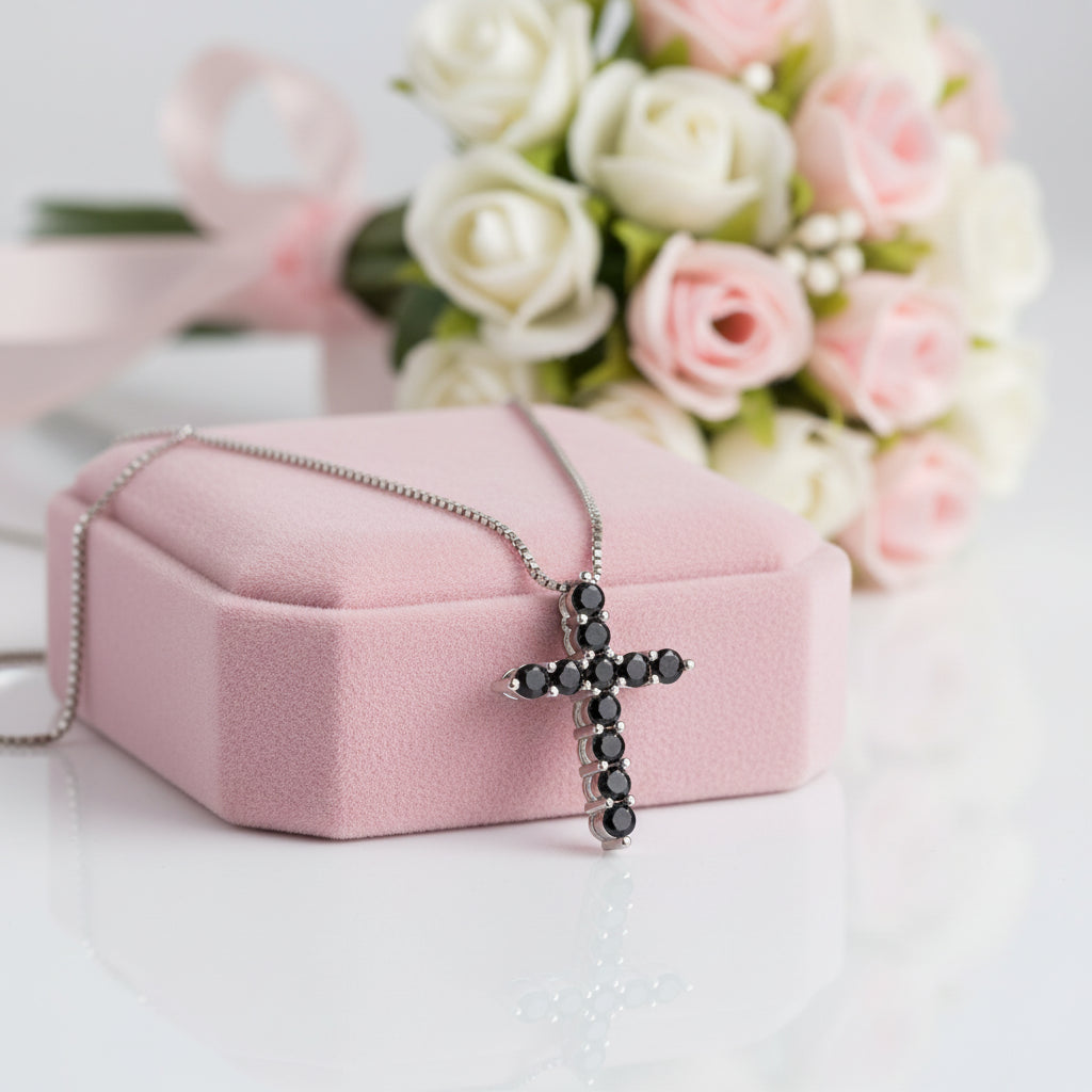 Certified Black Moissanite Cross Pendant Necklace-Black Diamonds New York