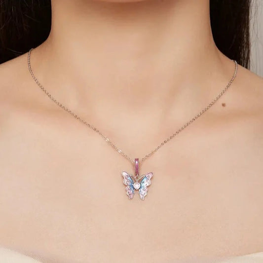 Pink Heart Cut Diamond Butterfly Pendant Necklace-Black Diamonds New York